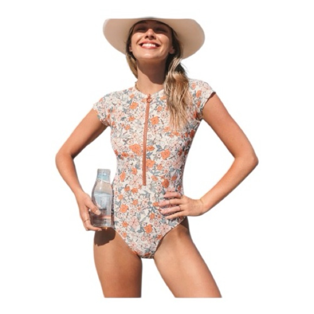 Cupshe Elodie Ditsy Zipper Short Sleeve One Piece Swimsuit Size XXL